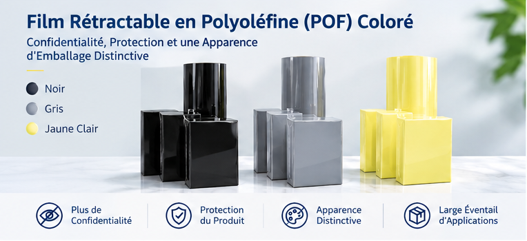 Film Rétractable en Polyoléfine (POF) Coloré : Noir, Gris et Jaune Clair